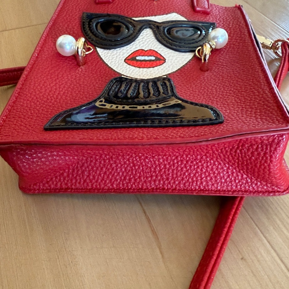 WOMEN FASHION NOVELTY LADY FACE SHOULDER HANDBAG/CLUTCH RETRO RED CHIC GLAM NWOT - Picture 12 of 12
